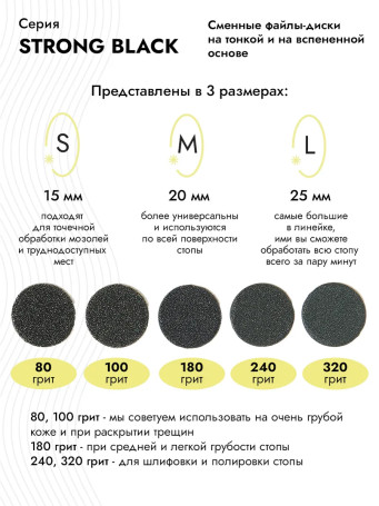 ALGEBRA BEAUTY   STRONG BLACK   Мягкие   S (15мм)   #320   (50шт)   Сменные файлы  для педикюрного диска на вспененной подложке