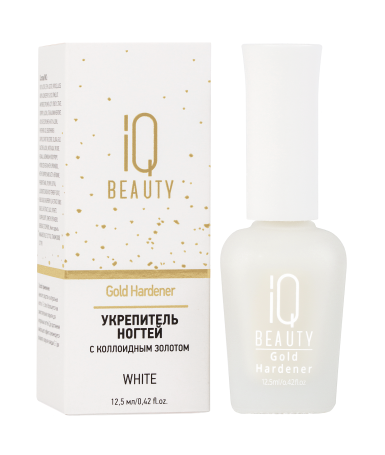 IQ BEAUTY   Gold Hardener  WHITE   12,5мл   Укрепитель  для ослабленных и ломких ногтей с коллоидным золотом