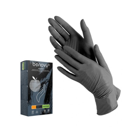 BENOVY   Черные   M   Перчатки нитриловые  50пар