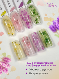 ALTA NIVELO Gel Black РОЗОВАЯ БЕЗМЯТЕЖНОСТЬ 15г Гель для моделирования средне-жидкий с сухоцветами