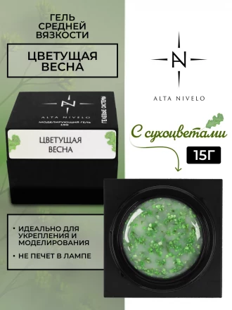 ALTA NIVELO   Gel Black ЦВЕТУЩАЯ ВЕСНА   15г   Гель для моделирования средне-жидкий с сухоцветами