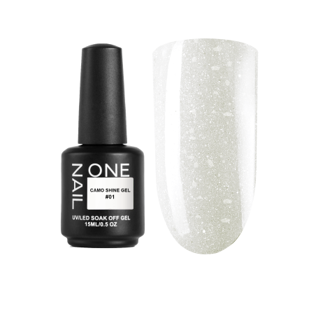 ONE NAIL   Gel CAMO SHINE   #01   15мл (флакон)   Гель для моделирования средне-жидкий с хлопьями Юки молочный