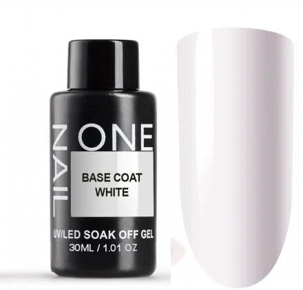 ONE NAIL   База камуфлирующая эластичная  (легкие в снятии)  Base   WHITE  (бутылка)   30мл