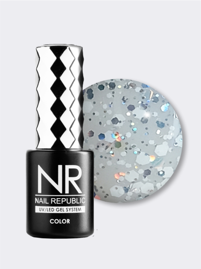 NAIL REPUBLIC   #726 Euphoria   10мл   Гель-лак с шестигранниками молочный