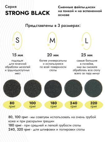 ALGEBRA BEAUTY   STRONG BLACK   Мягкие   M (20мм)   #180   (50шт)   Сменные файлы  для педикюрного диска на вспененной подложке
