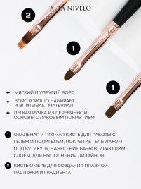 ALTA NIVELO НАБОР кистей для дизайна 3шт Art Blush ДЛЯ ТОНКИХ ЛИНИЙ