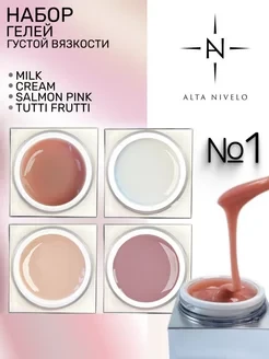 ALTA NIVELO   НАБОР Gel Silver   #1 (Milk, Cream, Salmon Pink, Tutti Frutti)   4*15г    Гель для моделирования    [03]